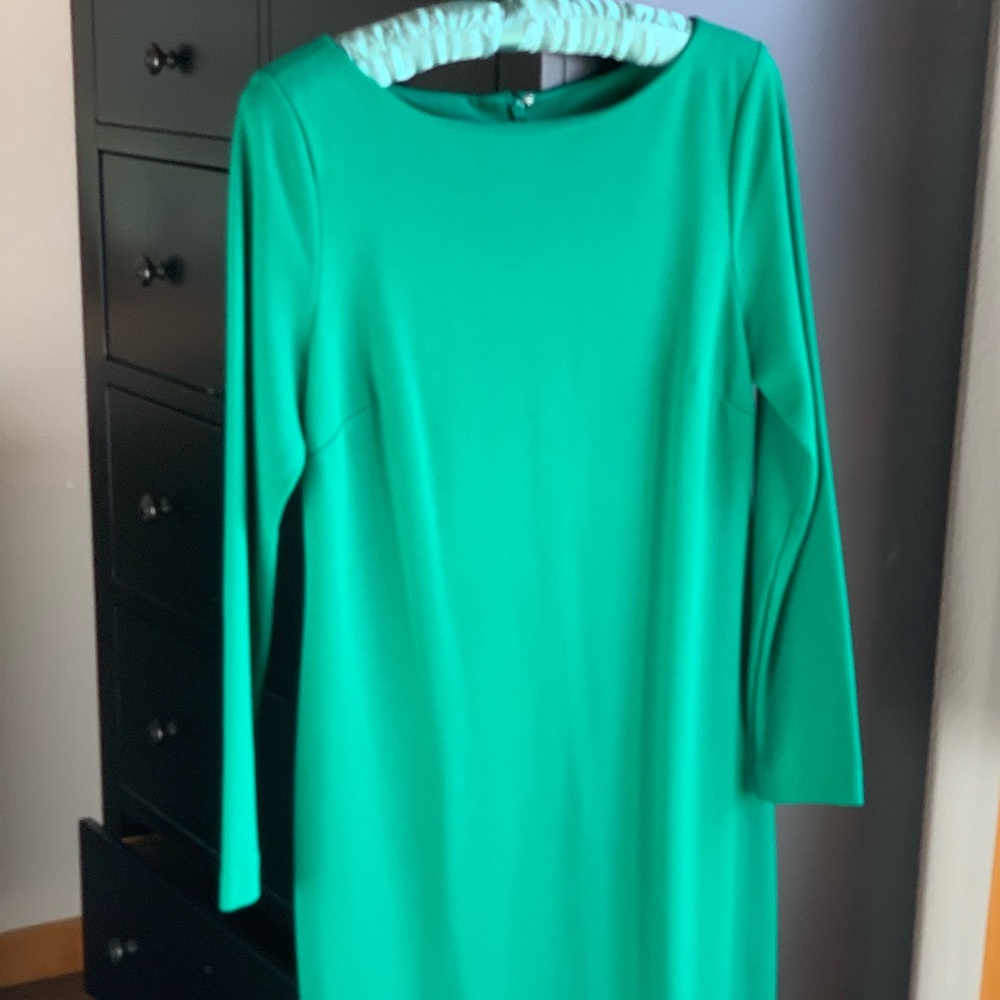 Talbots sheath dress - bright green, long sleeves.